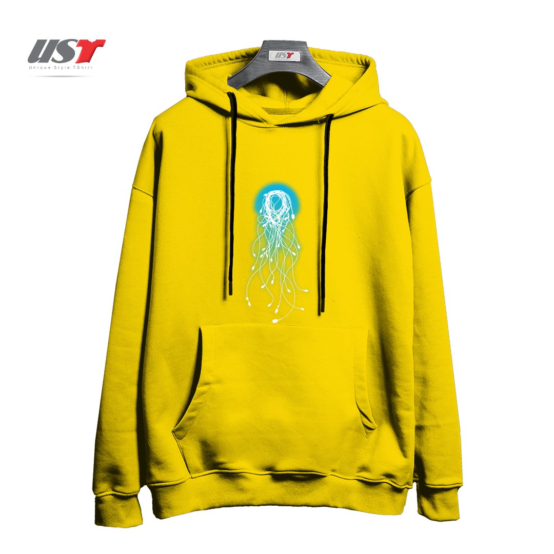 طرح ELECTRIC JELLYFISH هودی اورسایزرنگ زرد