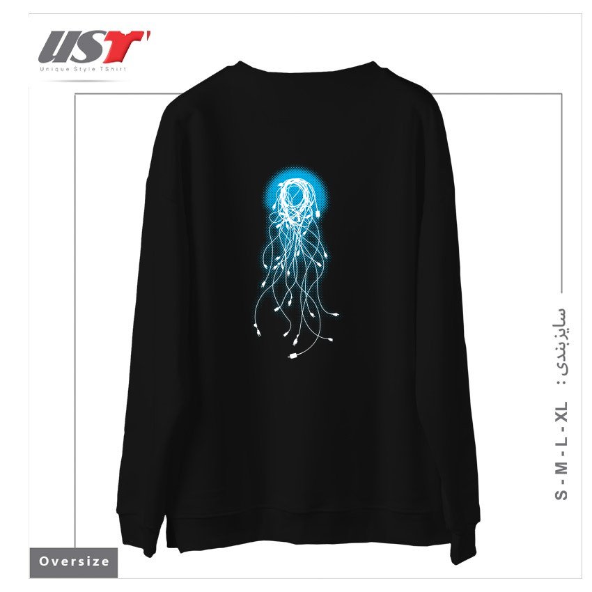 طرح ELECTRIC JELLYFISH سوییشرت اورسایزرنگ مشکی