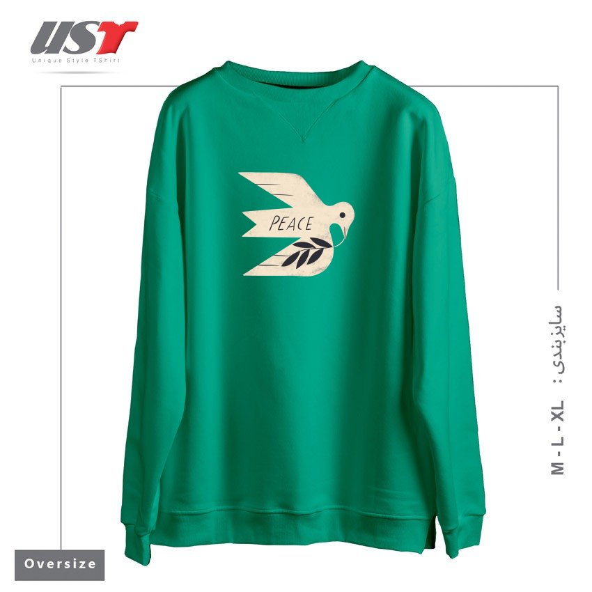 طرح PEACE DOVE سوییشرت اورسایزرنگ سبز سدری