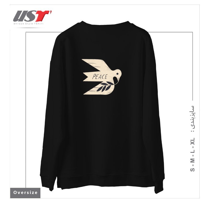 طرح PEACE DOVE سوییشرت اورسایزرنگ مشکی