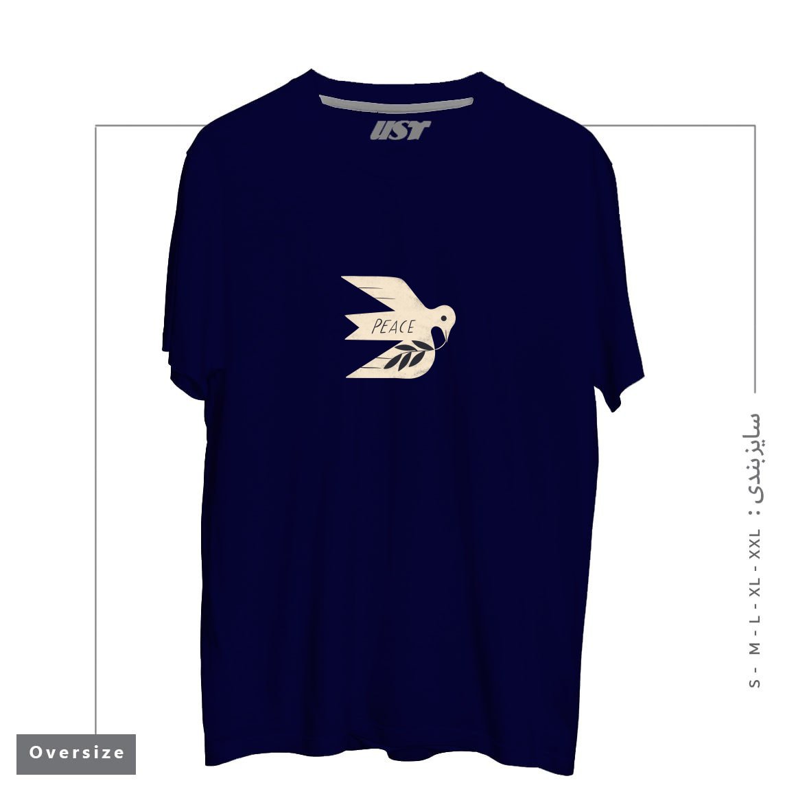 طرح PEACE DOVE تیشرت اورسایزرنگ سرمه ای