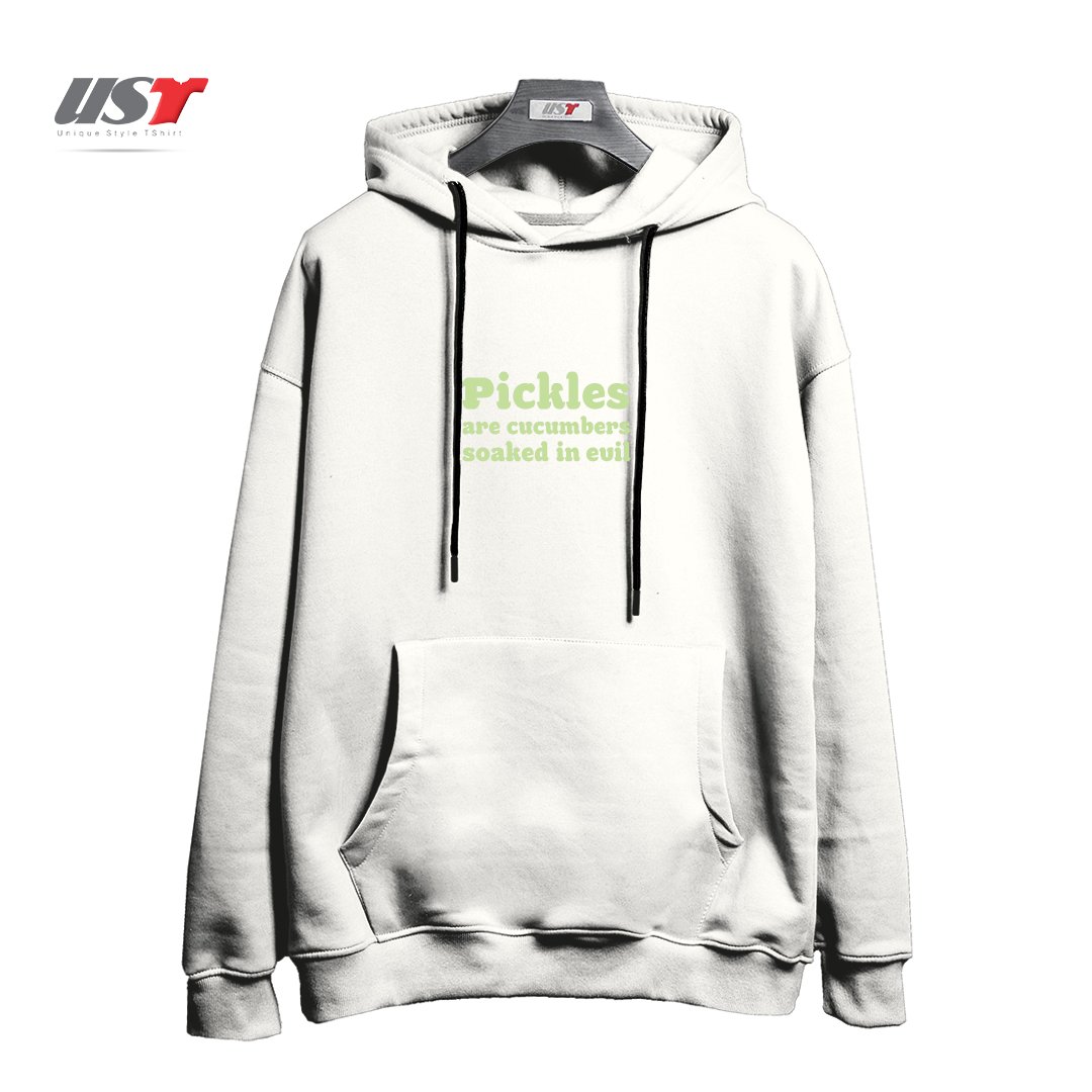 طرح PICKLES ARE CUCUMBERS SOAKED IN EVIL هودی اورسایزرنگ سفید