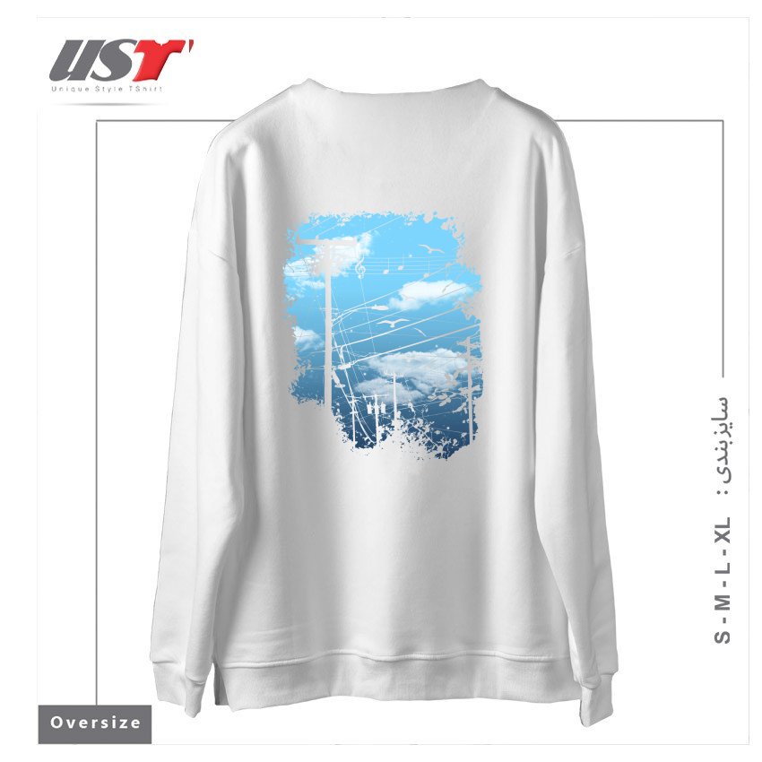 طرح ELECTRIC MUSIC CITY سوییشرت اورسایزرنگ سفید