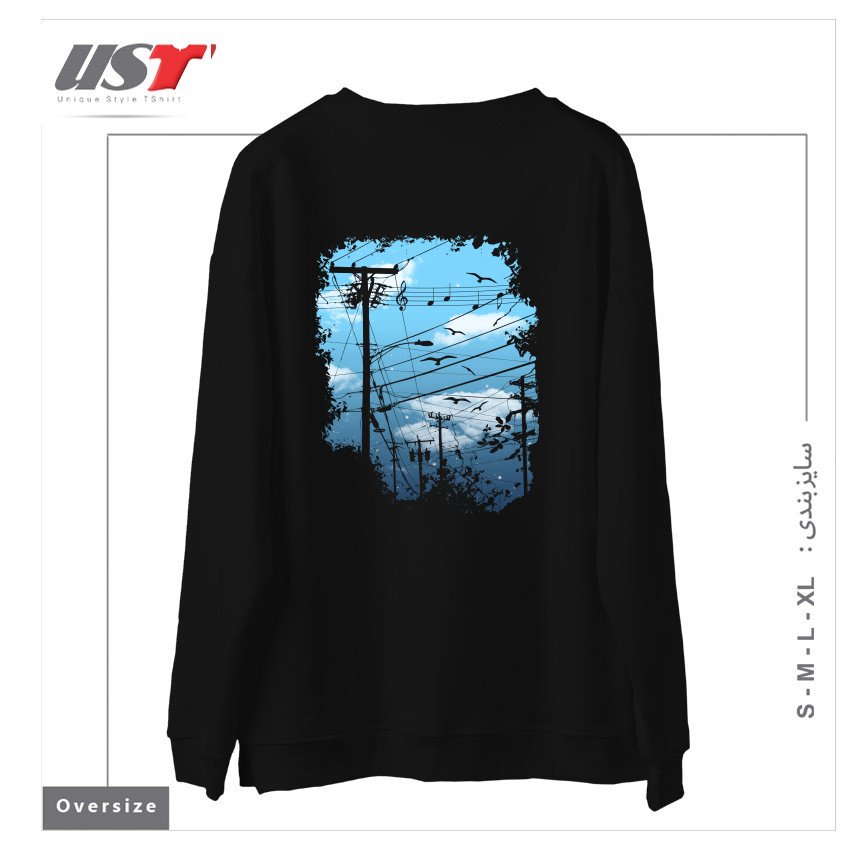 طرح ELECTRIC MUSIC CITY سوییشرت اورسایزرنگ مشکی