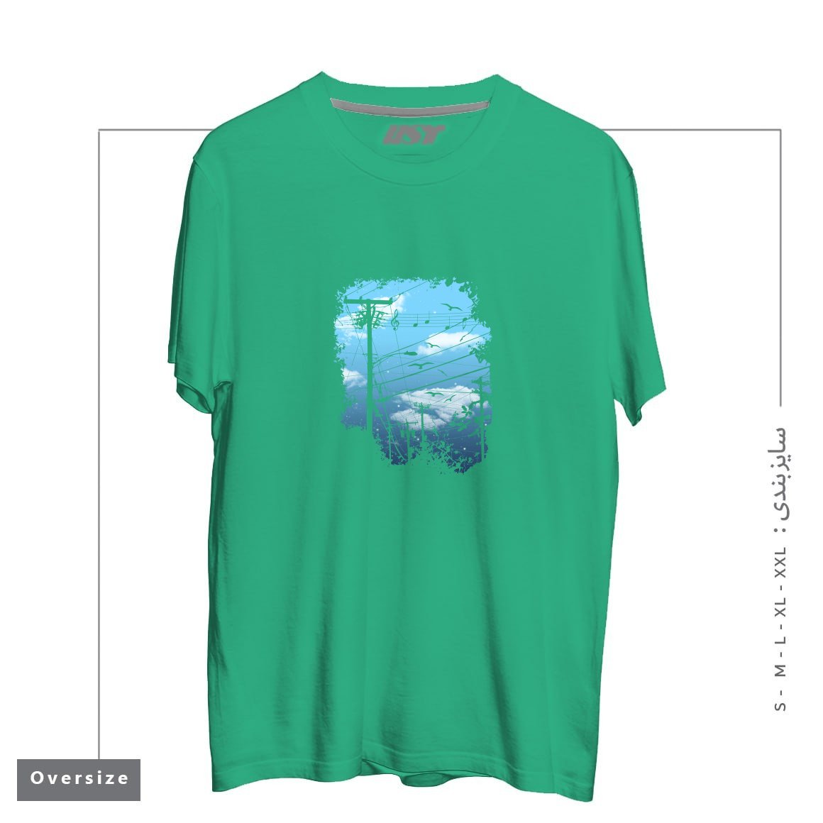 طرح ELECTRIC MUSIC CITY تیشرت اورسایزرنگ سبز