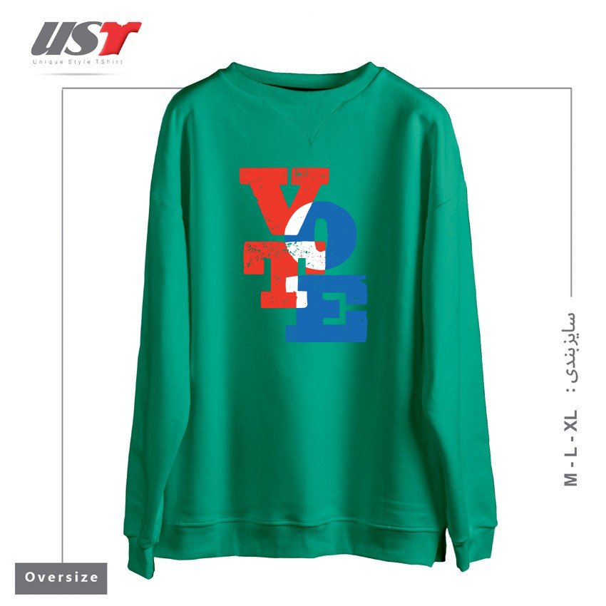 طرح VOTE سوییشرت اورسایزرنگ سبز سدری