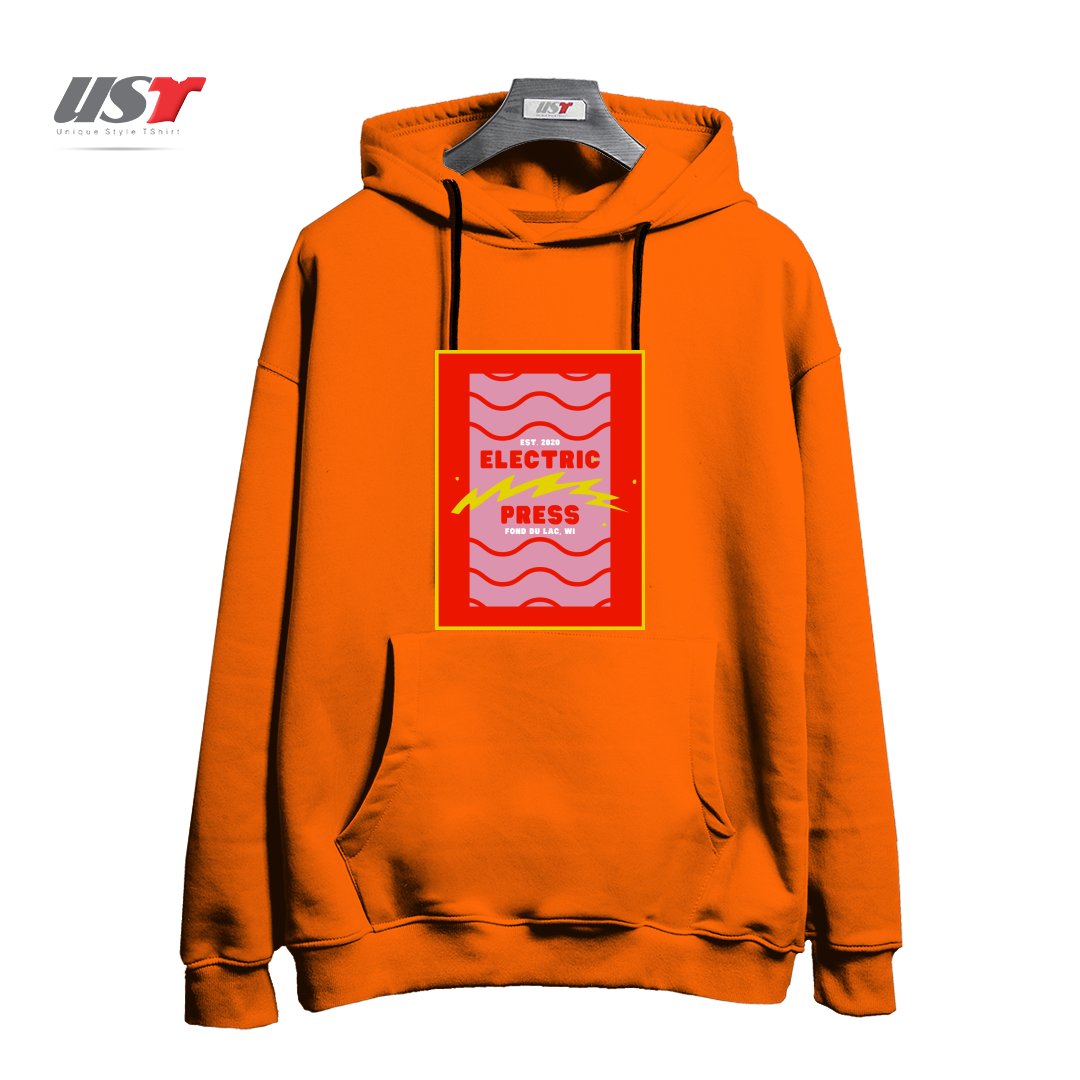 طرح ELECTRIC PRESS WAVE هودی اورسایزرنگ نارنجی