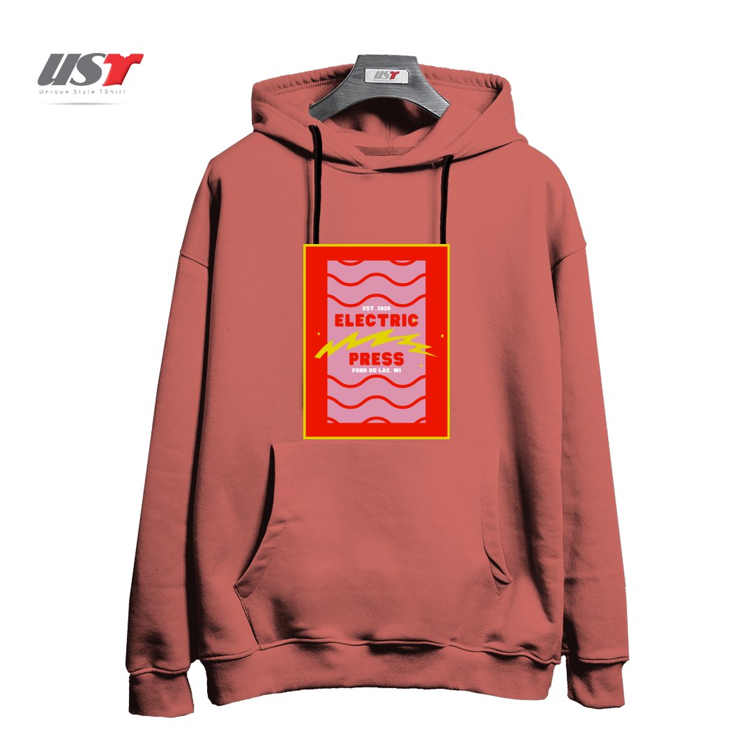 طرح ELECTRIC PRESS WAVE هودی اورسایزرنگ آجری