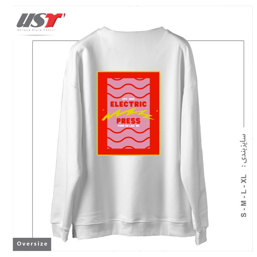 طرح ELECTRIC PRESS WAVE سوییشرت اورسایزرنگ سفید