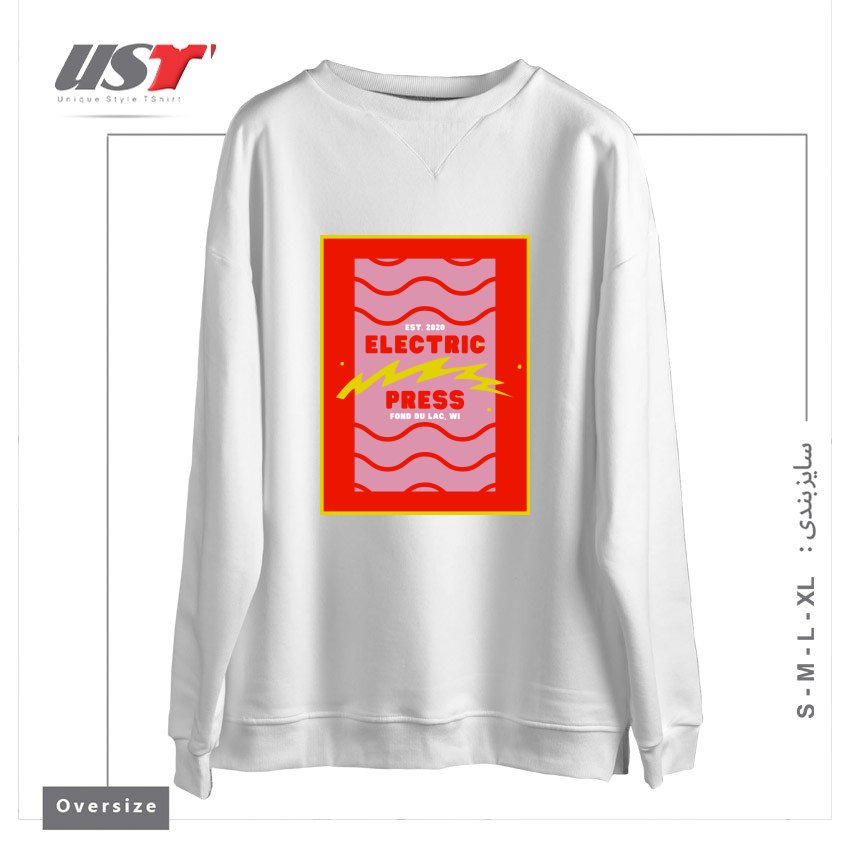 طرح ELECTRIC PRESS WAVE سوییشرت اورسایزرنگ سفید