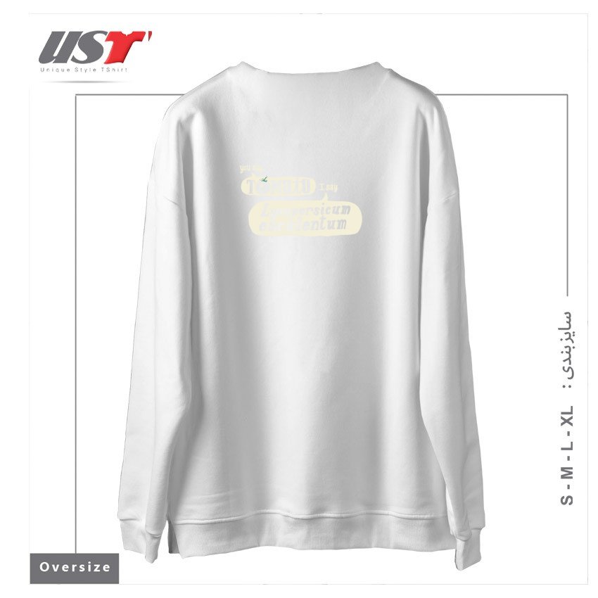 طرح YOU SAY TOMATO, I SAY LYCOPERSICON ESCULENTUM سوییشرت اورسایزرنگ سفید