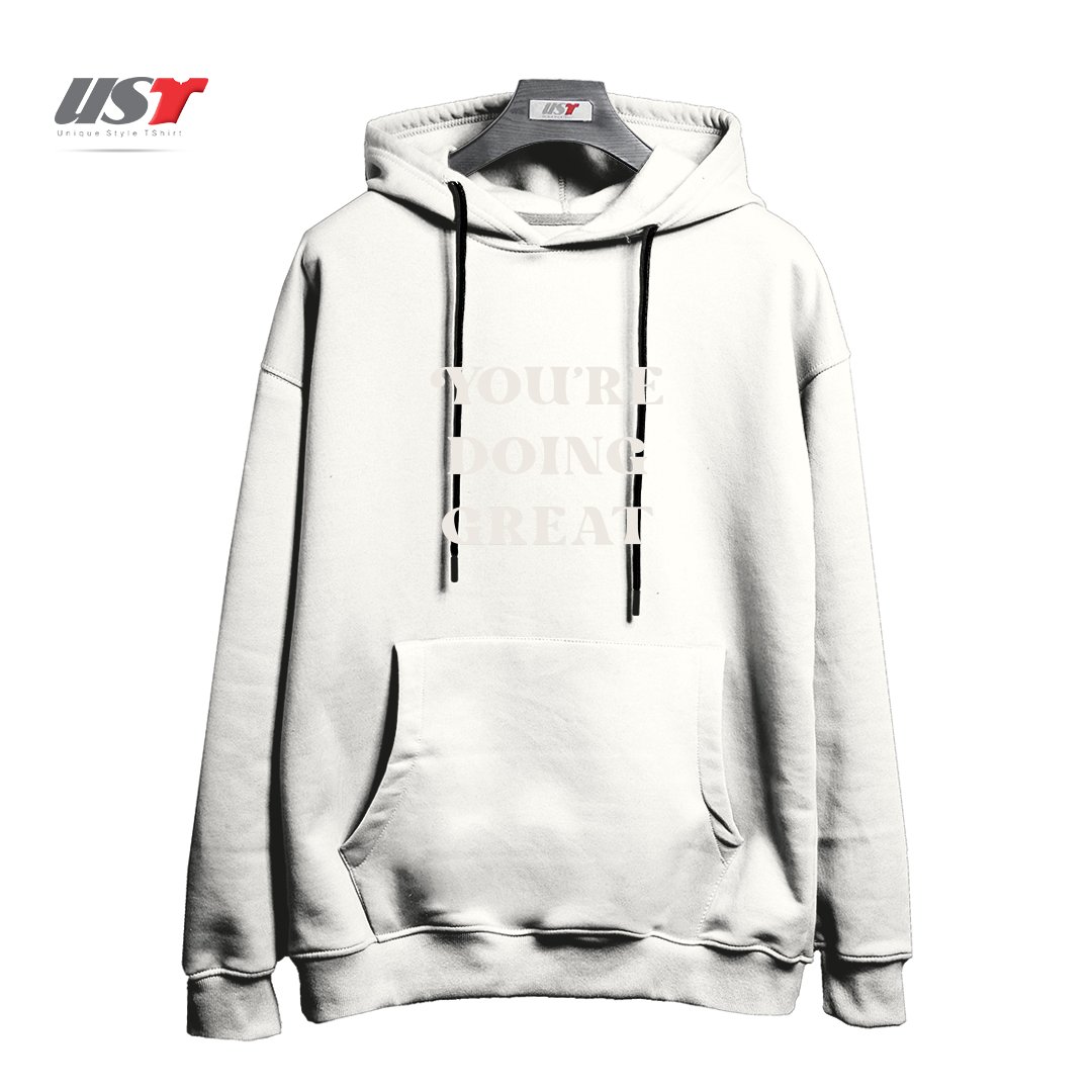 طرح YOU'RE DOING GREAT DARK هودی اورسایزرنگ سفید