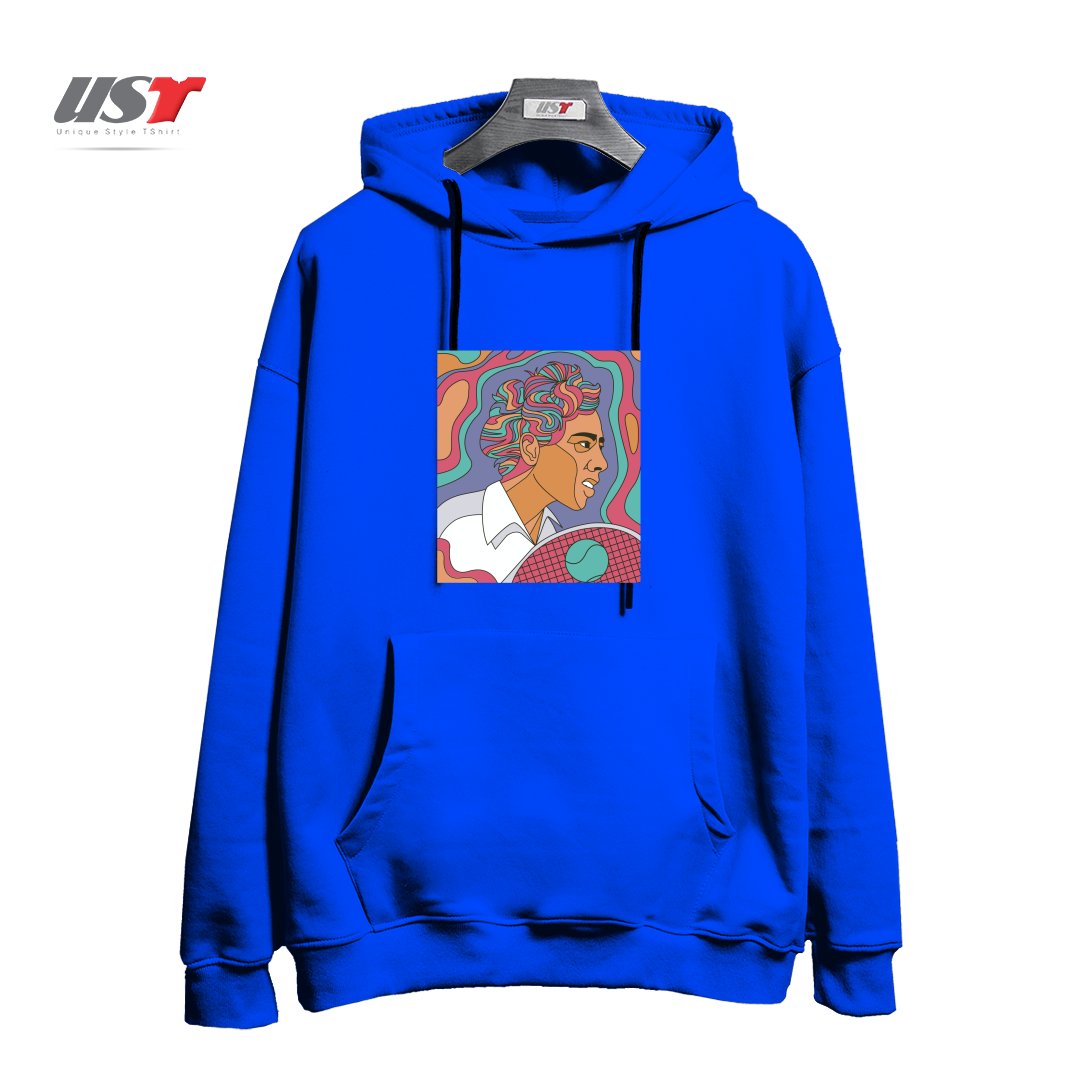 طرح ALTHEA GIBSON هودی اورسایزرنگ آبی شالی