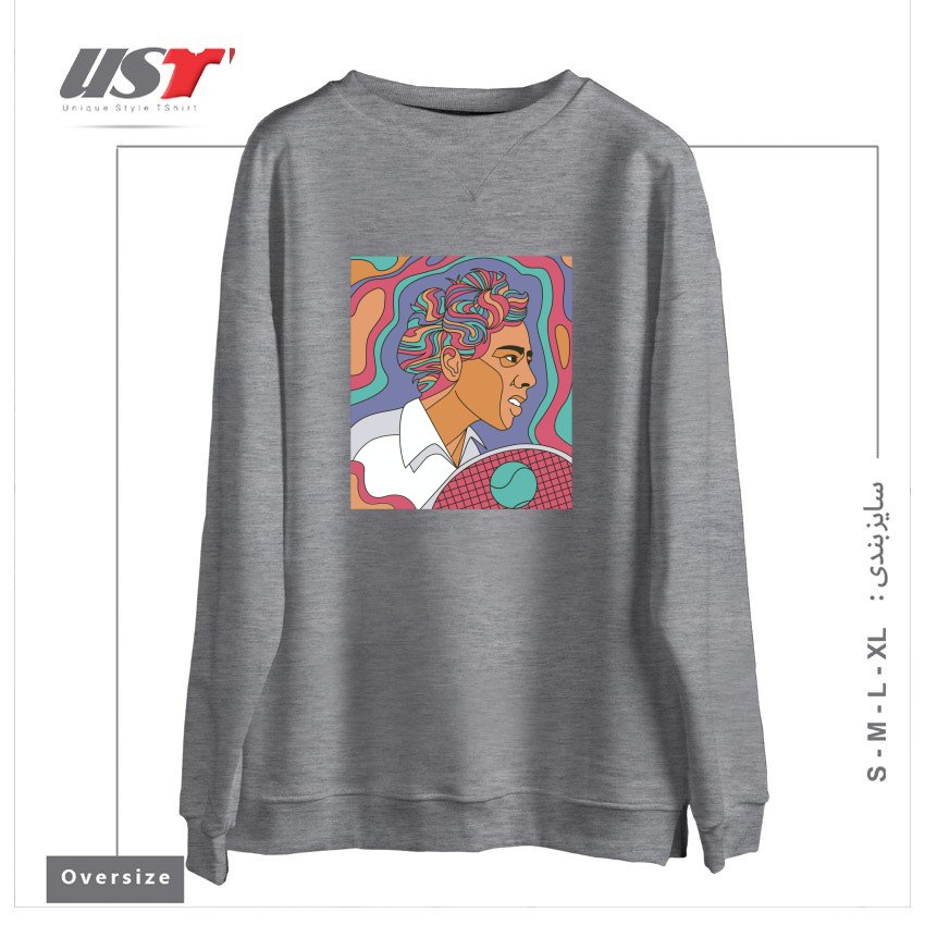 طرح ALTHEA GIBSON سوییشرت اورسایزرنگ طوسی ملانژ