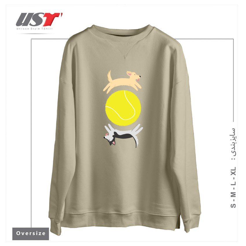 طرح BALL IS LIFE سوییشرت اورسایزرنگ نخودی