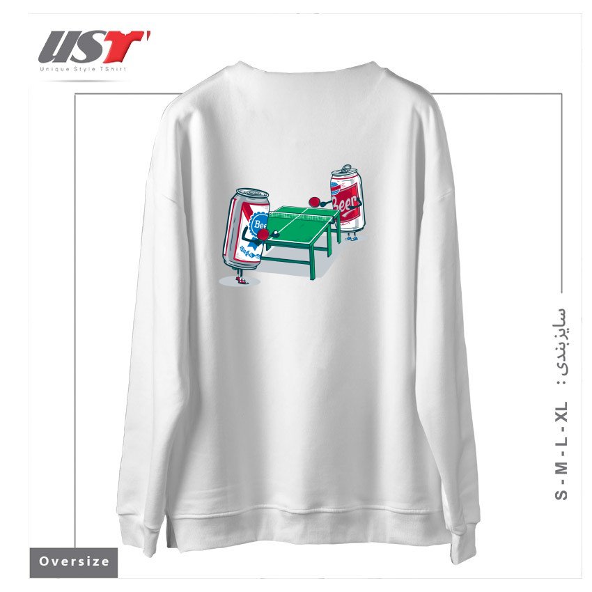 طرح BEER PONG سوییشرت اورسایزرنگ سفید