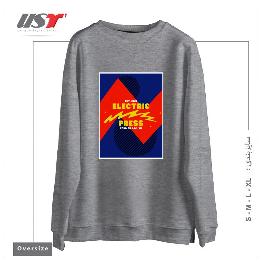 طرح ELECTRIC PRESS ZAG سوییشرت اورسایزرنگ طوسی ملانژ