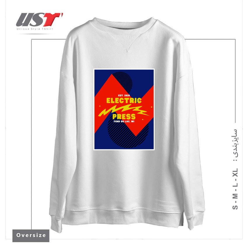 طرح ELECTRIC PRESS ZAG سوییشرت اورسایزرنگ سفید
