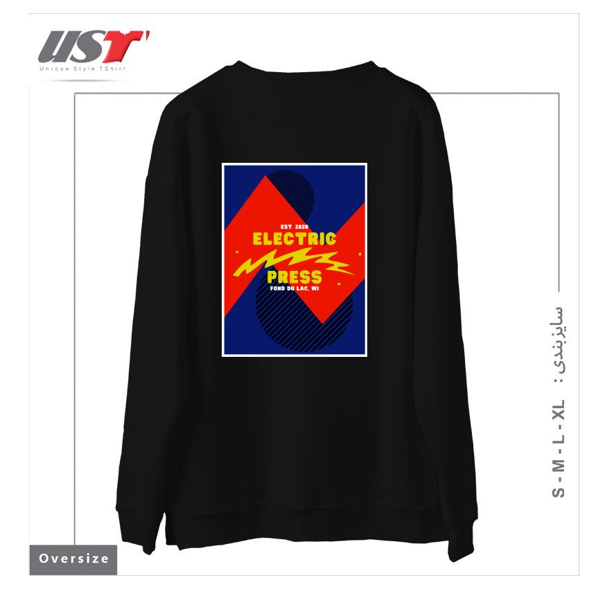 طرح ELECTRIC PRESS ZAG سوییشرت اورسایزرنگ مشکی