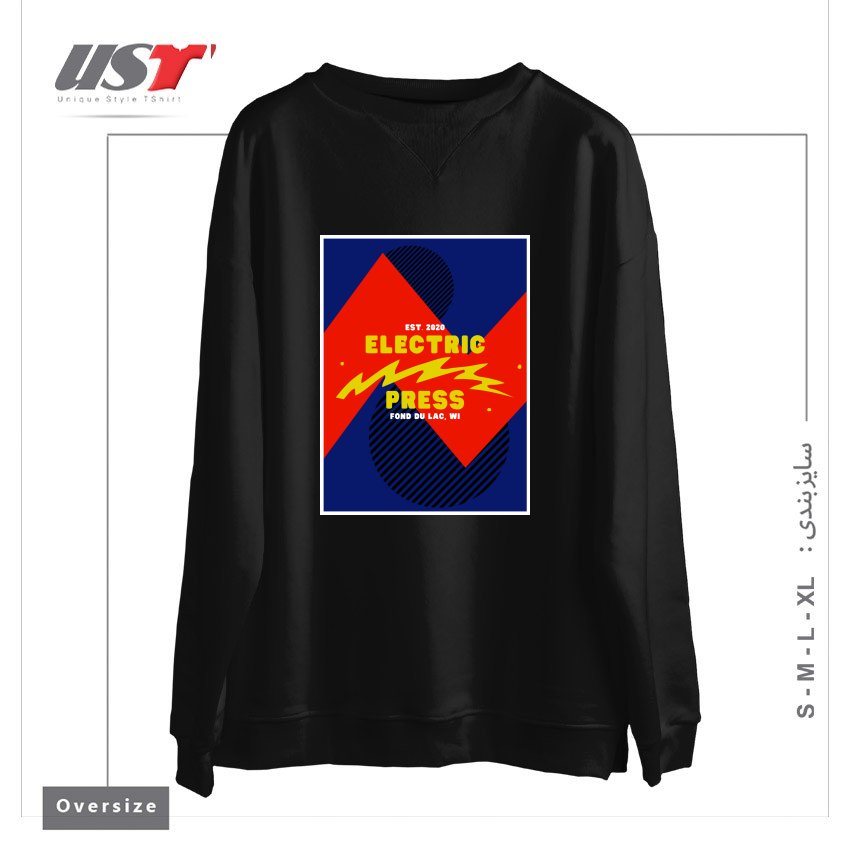 طرح ELECTRIC PRESS ZAG سوییشرت اورسایزرنگ مشکی