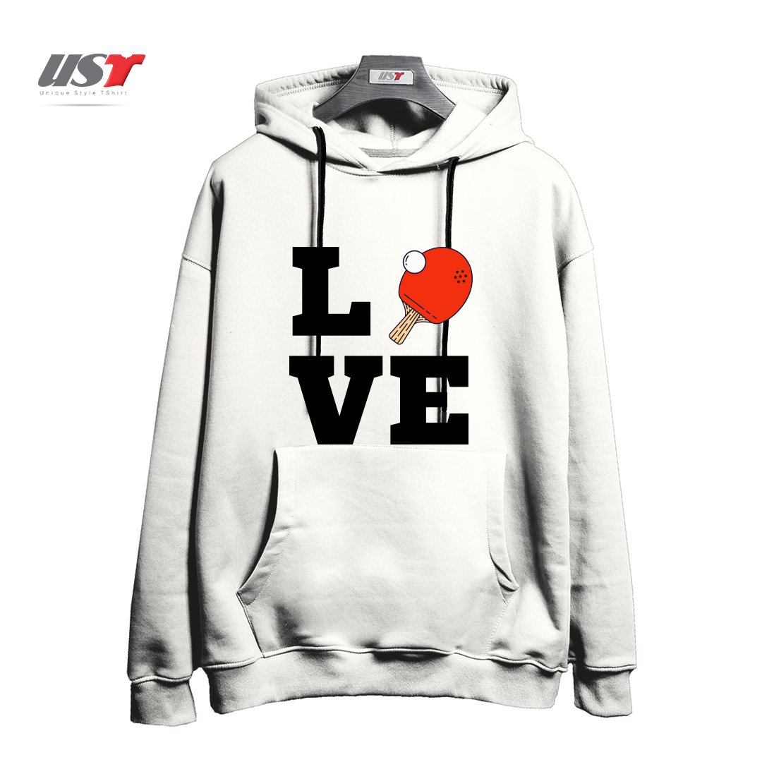 طرح I LOVE PING PONG RED - PINGPONG TABLE TENNIS PLAYER ATHLETE SPORTS LOVER هودی اورسایزرنگ سفید