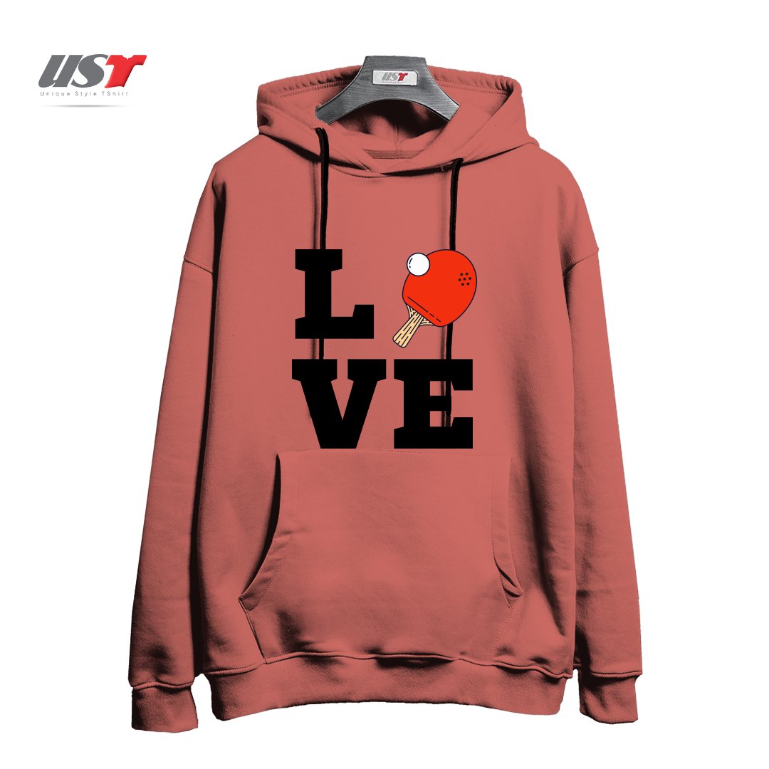 طرح I LOVE PING PONG RED - PINGPONG TABLE TENNIS PLAYER ATHLETE SPORTS LOVER هودی اورسایزرنگ آجری