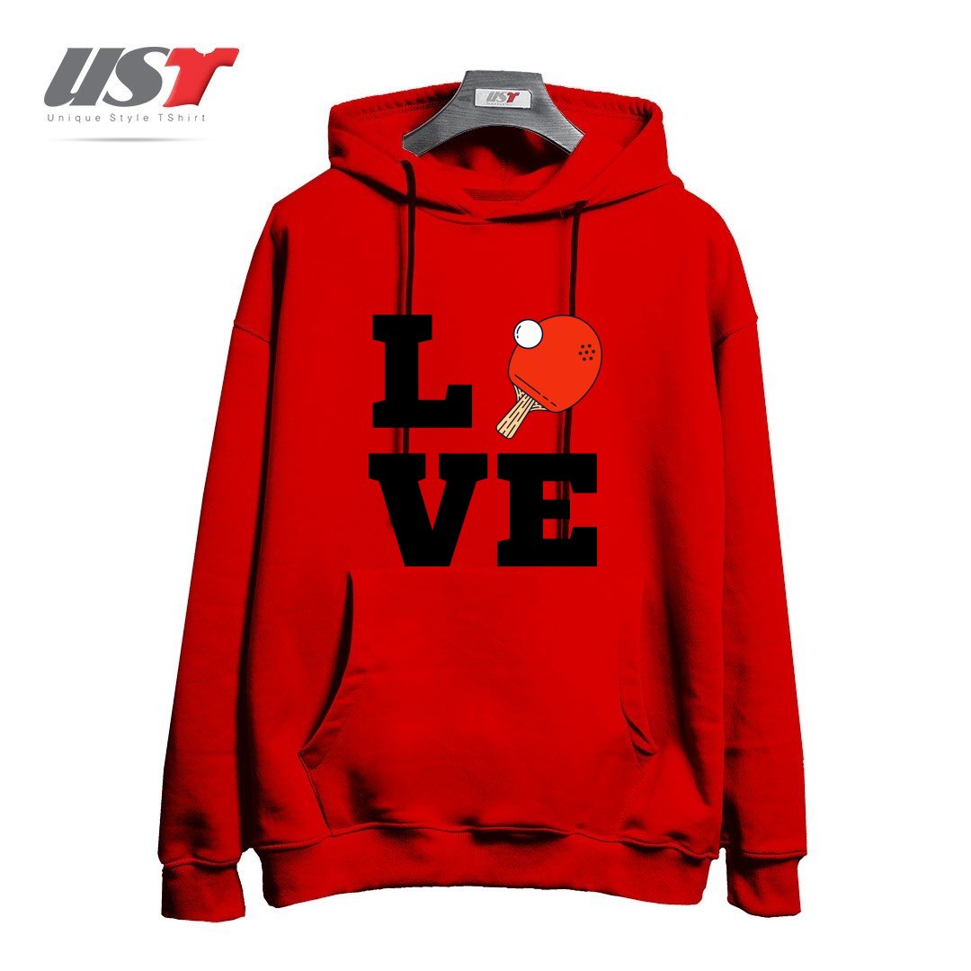 هودی اورسایز طرح I LOVE PING PONG RED - PINGPONG TABLE TENNIS PLAYER ATHLETE SPORTS LOVER