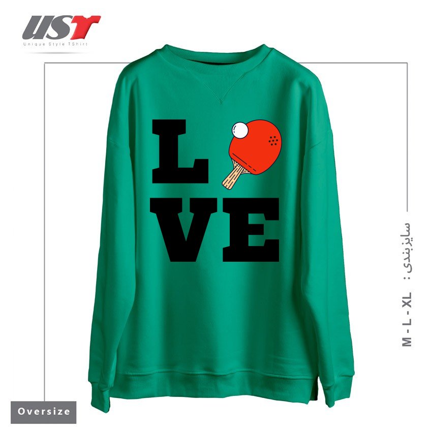 سوییشرت اورسایز طرح I LOVE PING PONG RED - PINGPONG TABLE TENNIS PLAYER ATHLETE SPORTS LOVER