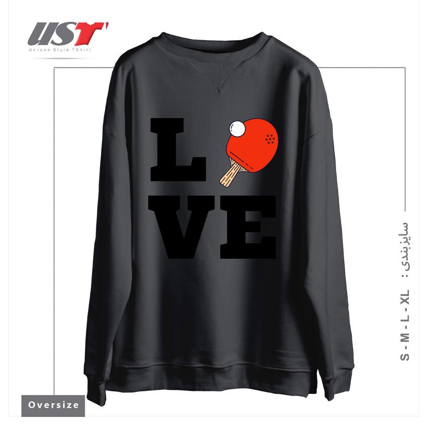 طرح I LOVE PING PONG RED - PINGPONG TABLE TENNIS PLAYER ATHLETE SPORTS LOVER سوییشرت اورسایزرنگ دودی