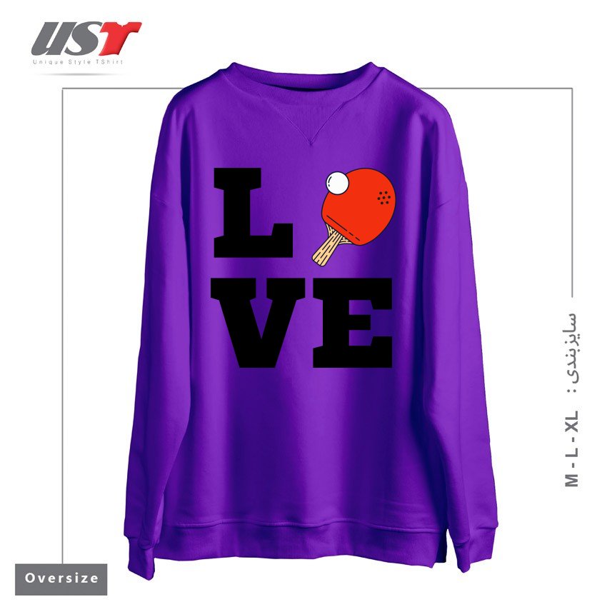 طرح I LOVE PING PONG RED - PINGPONG TABLE TENNIS PLAYER ATHLETE SPORTS LOVER سوییشرت اورسایزرنگ بنفش