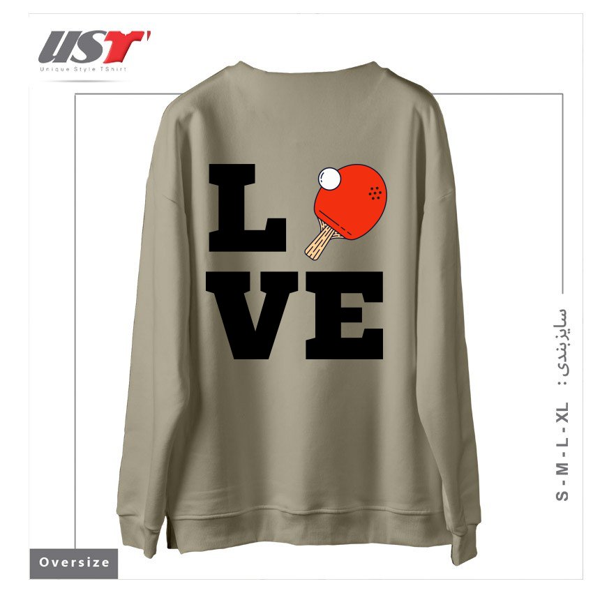 طرح I LOVE PING PONG RED - PINGPONG TABLE TENNIS PLAYER ATHLETE SPORTS LOVER سوییشرت اورسایزرنگ نخودی