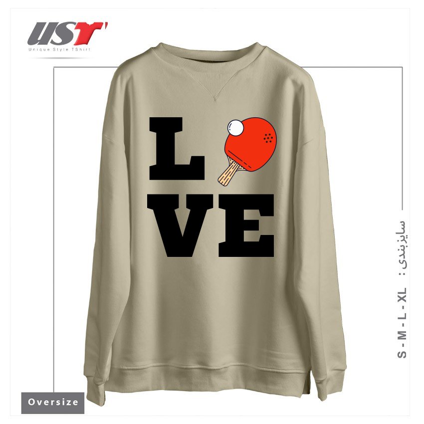 سوییشرت اورسایز طرح I LOVE PING PONG RED - PINGPONG TABLE TENNIS PLAYER ATHLETE SPORTS LOVER