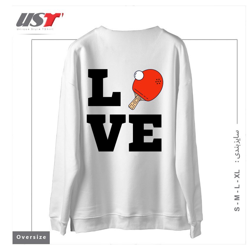 طرح I LOVE PING PONG RED - PINGPONG TABLE TENNIS PLAYER ATHLETE SPORTS LOVER سوییشرت اورسایزرنگ سفید