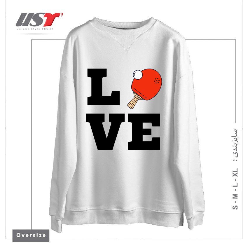 سوییشرت اورسایز طرح I LOVE PING PONG RED - PINGPONG TABLE TENNIS PLAYER ATHLETE SPORTS LOVER