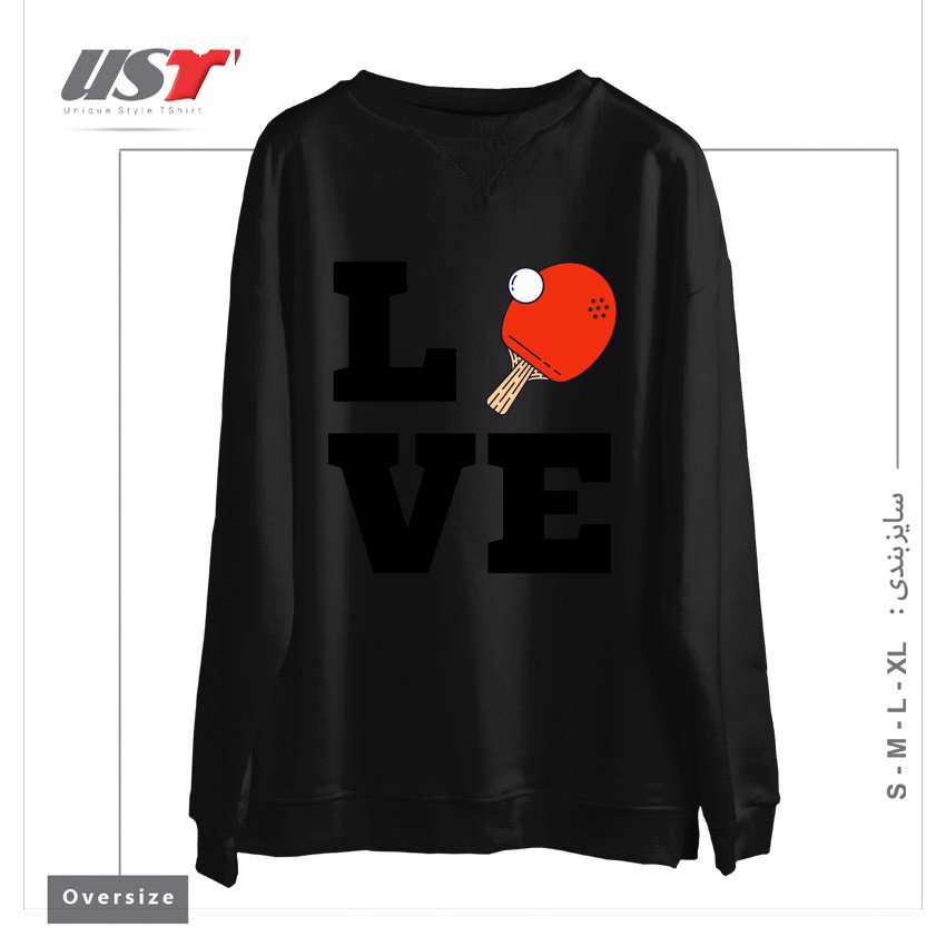 سوییشرت اورسایز طرح I LOVE PING PONG RED - PINGPONG TABLE TENNIS PLAYER ATHLETE SPORTS LOVER