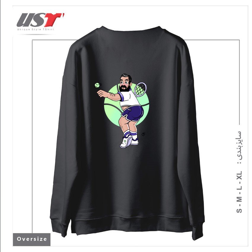 طرح RACQUET MAN سوییشرت اورسایزرنگ دودی