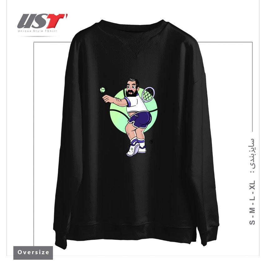 طرح RACQUET MAN سوییشرت اورسایزرنگ مشکی