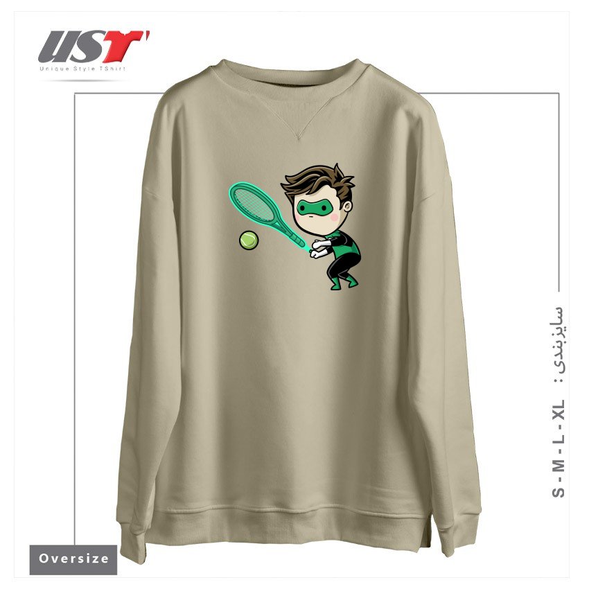 طرح SPORTY BUDDY TENNIS سوییشرت اورسایزرنگ نخودی