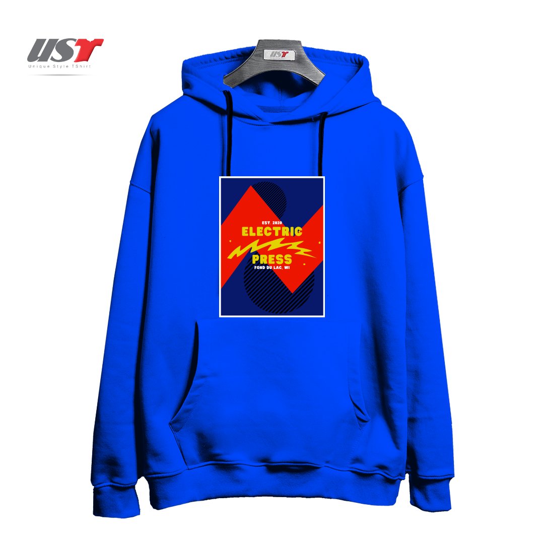 طرح ELECTRIC SKY هودی اورسایزرنگ آبی شالی