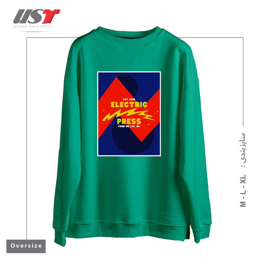 طرح ELECTRIC SKY سوییشرت اورسایزرنگ سبز سدری