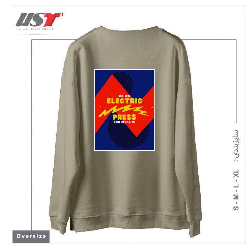 طرح ELECTRIC SKY سوییشرت اورسایزرنگ نخودی