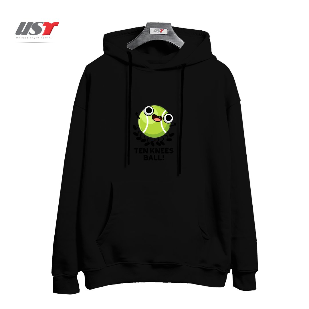 طرح TEN KNEES BALL FUNNY TENNIS PUN هودی اورسایزرنگ مشکی