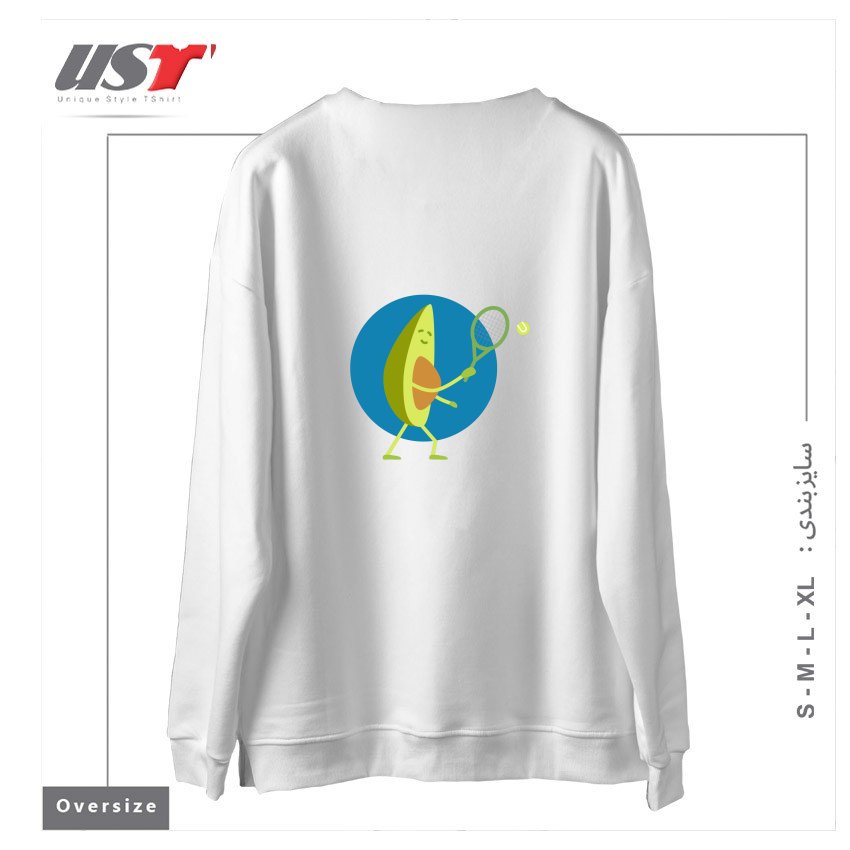 طرح TENNIS AVOCADO سوییشرت اورسایزرنگ سفید