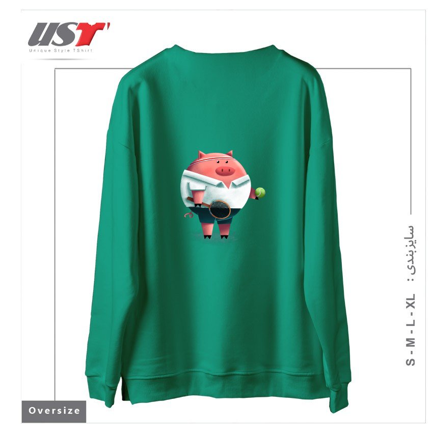 طرح TENNIS PIG سوییشرت اورسایزرنگ سبز سدری