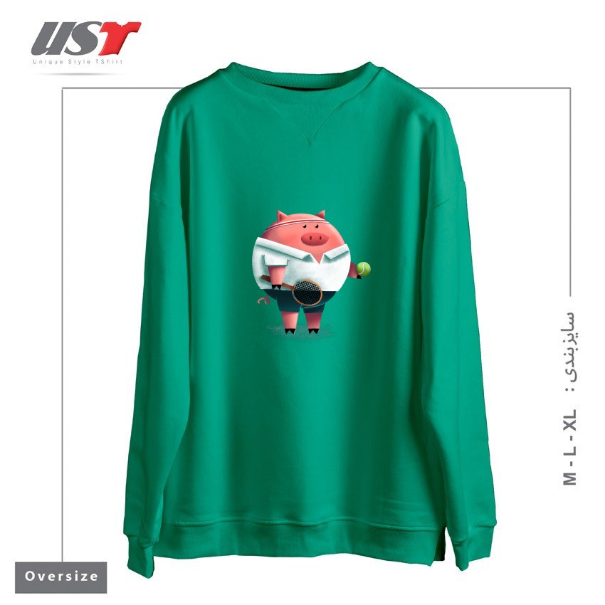 طرح TENNIS PIG سوییشرت اورسایزرنگ سبز سدری