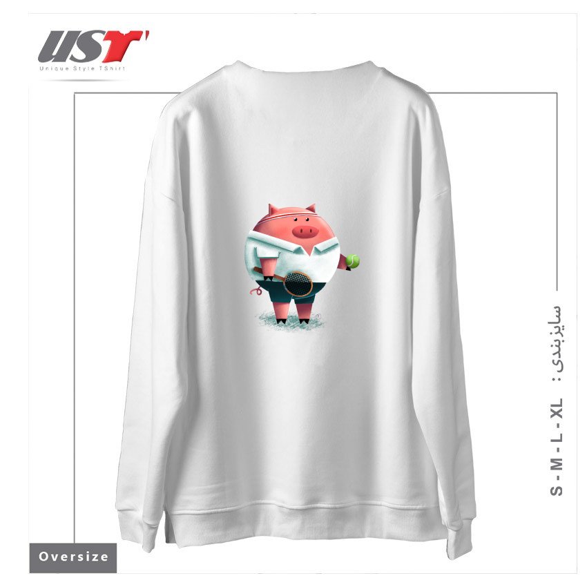 طرح TENNIS PIG سوییشرت اورسایزرنگ سفید