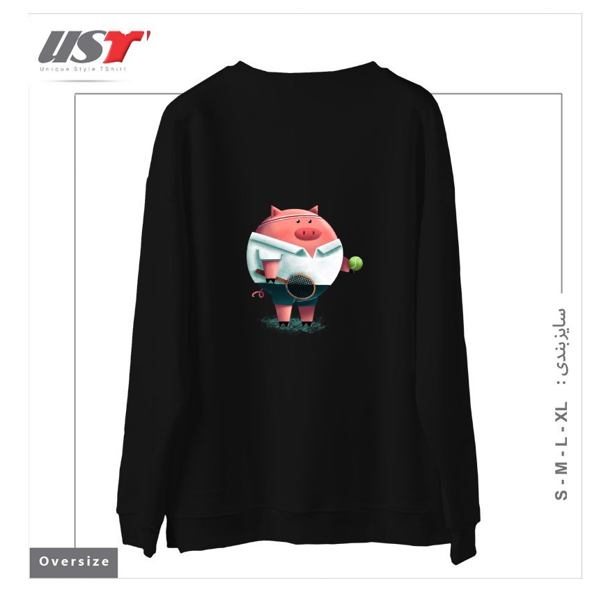 طرح TENNIS PIG سوییشرت اورسایزرنگ مشکی