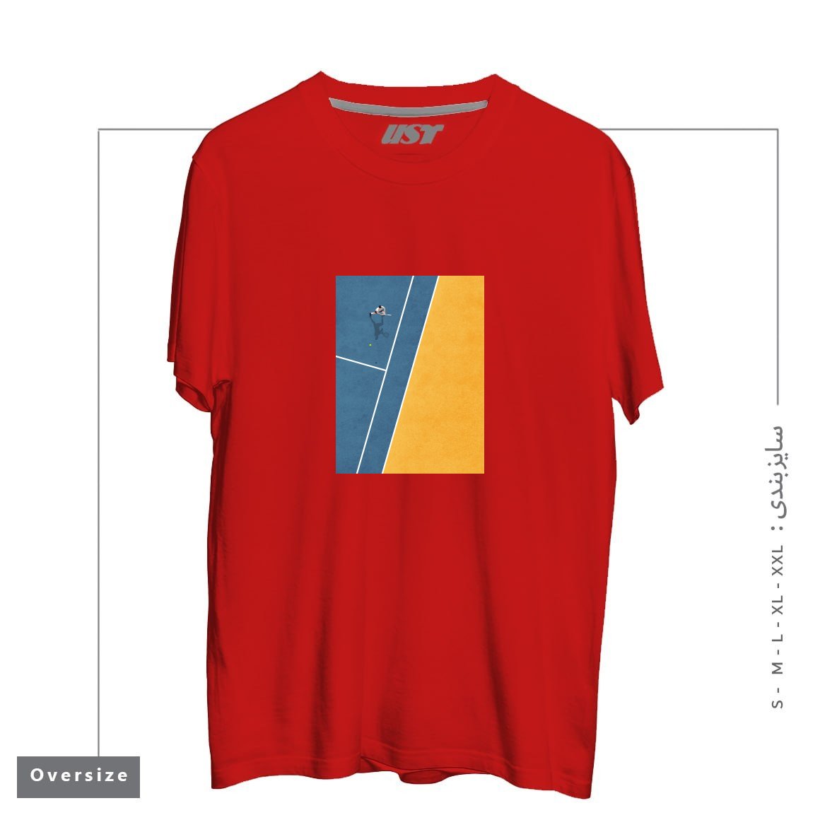 طرح TENNIS PLAYER تیشرت اورسایزرنگ قرمز