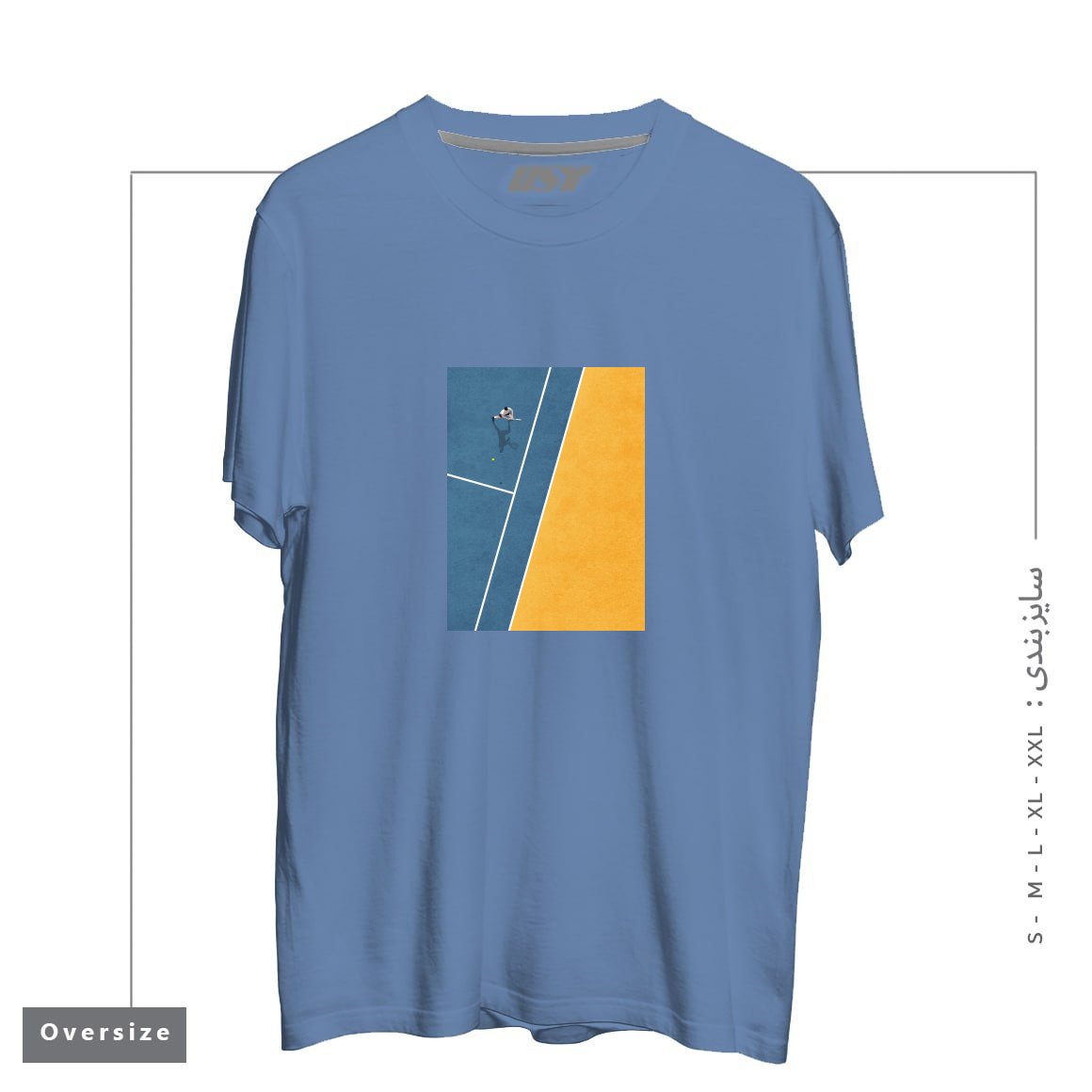 طرح TENNIS PLAYER تیشرت اورسایزرنگ آبی نفتی