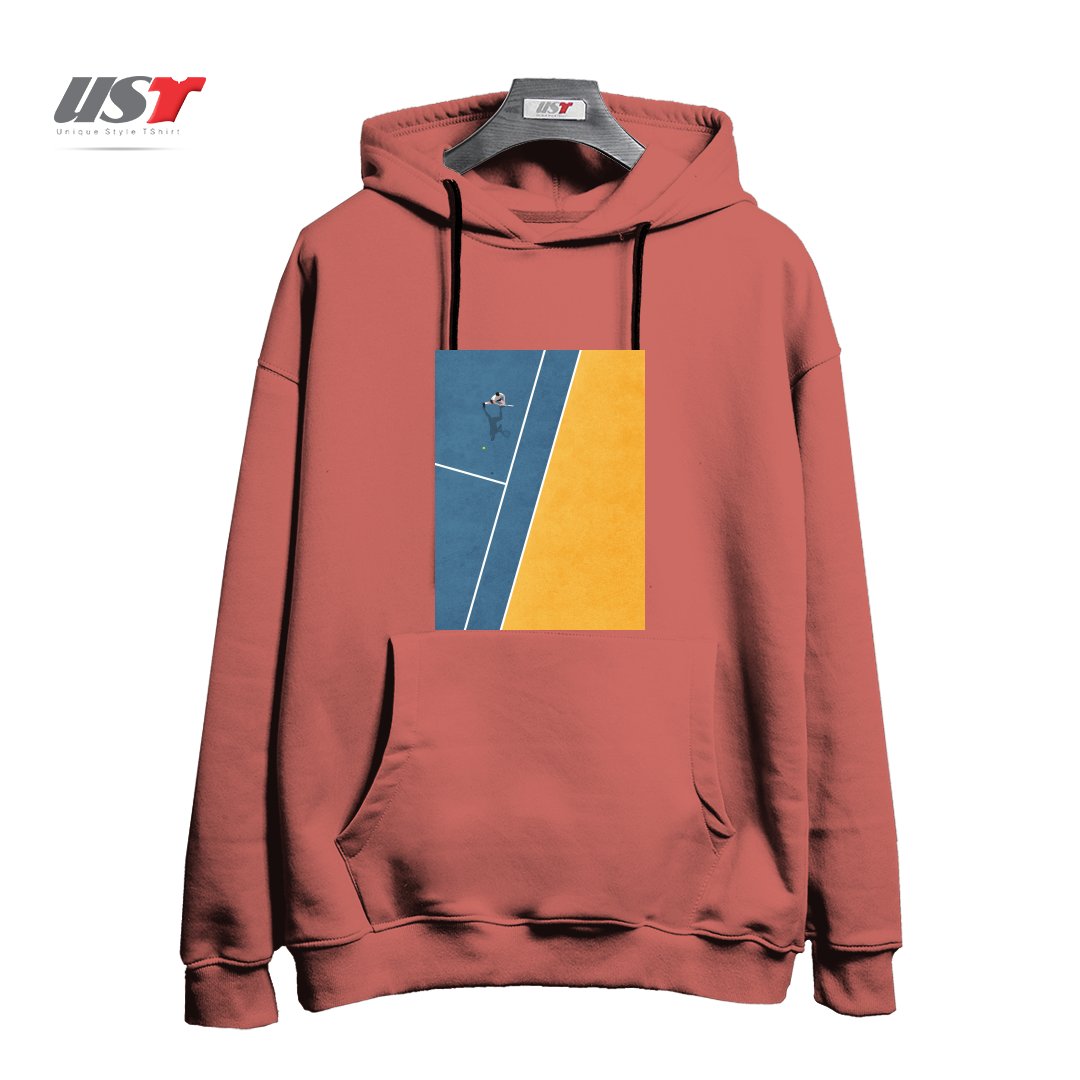 طرح TENNIS PLAYER هودی اورسایزرنگ آجری